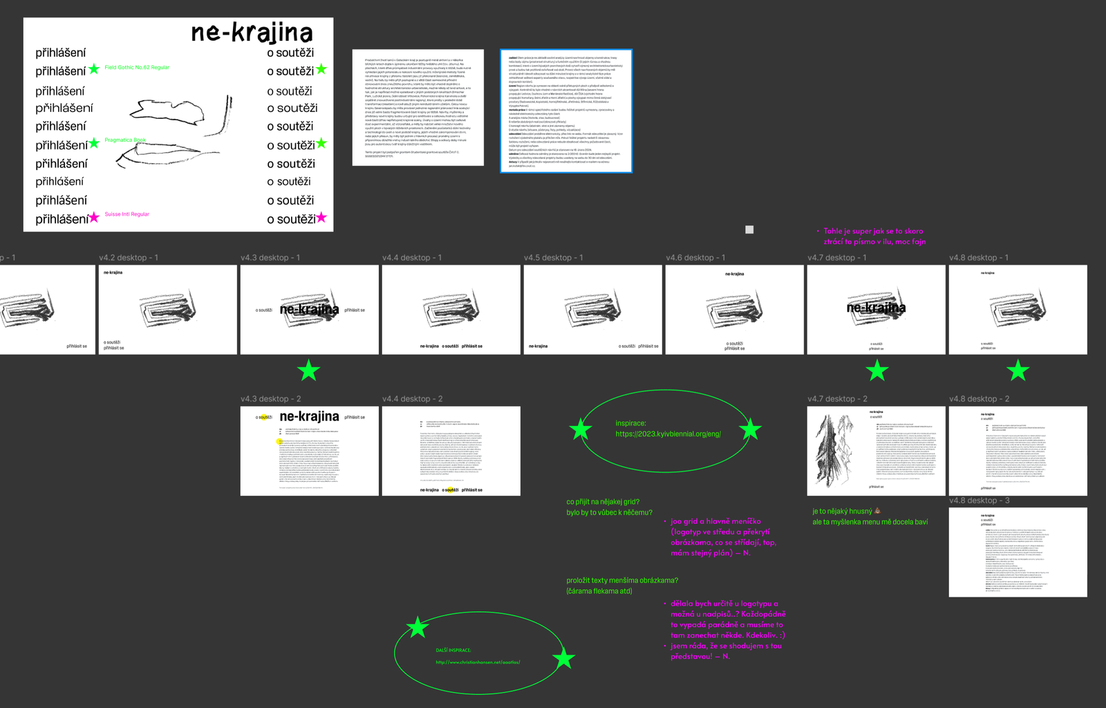 Screenshot from Figma with our first sketches and notes